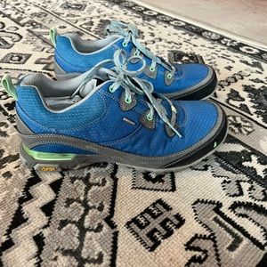 Ahnu vibrant blue hiking shoes, waterproof
